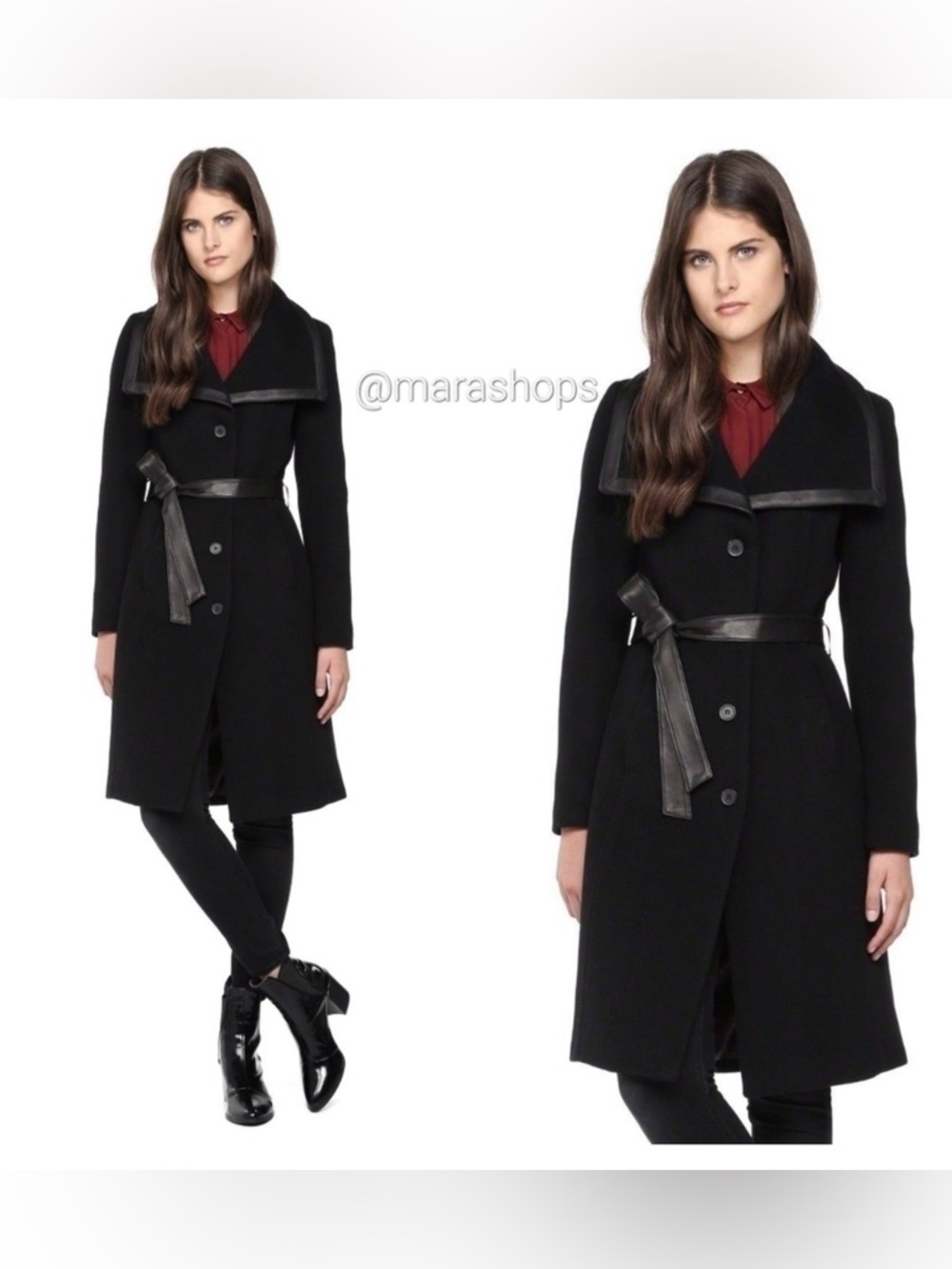 Soia & Kyo Wool Leather Trim Coat Size S